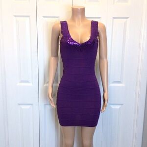 Say What Purple Sequin Sleeveless Sweater Mini Bodycon Dress Size Small